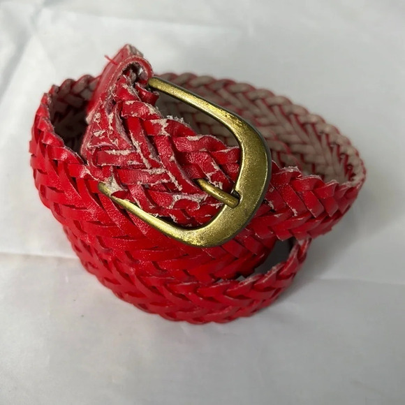 5/$25 WESTERN Red Braided Faux Leather Belt with Brass Buckle Size Large *As Is* - Picture 6 of 9